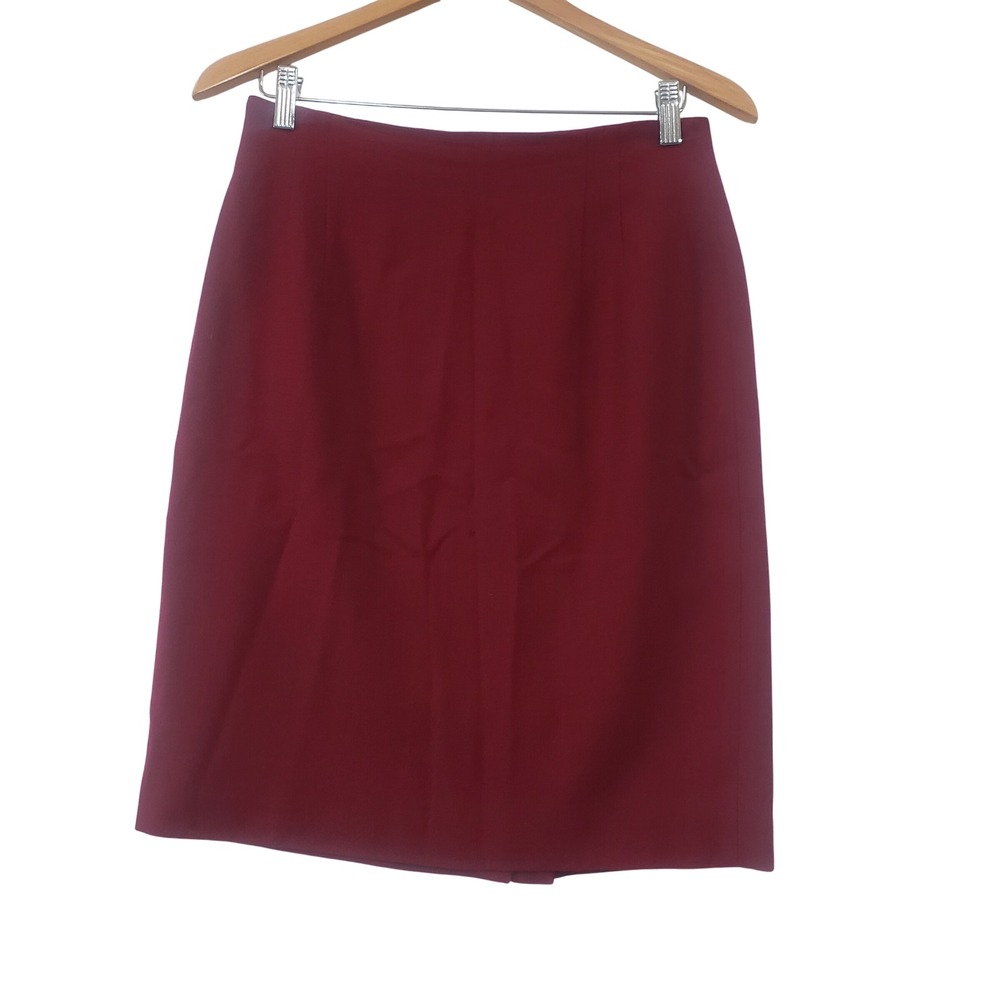Jones New York Pencil Skirt 10 Burgundy Red Worsted Wool Vintage 90s USA Career